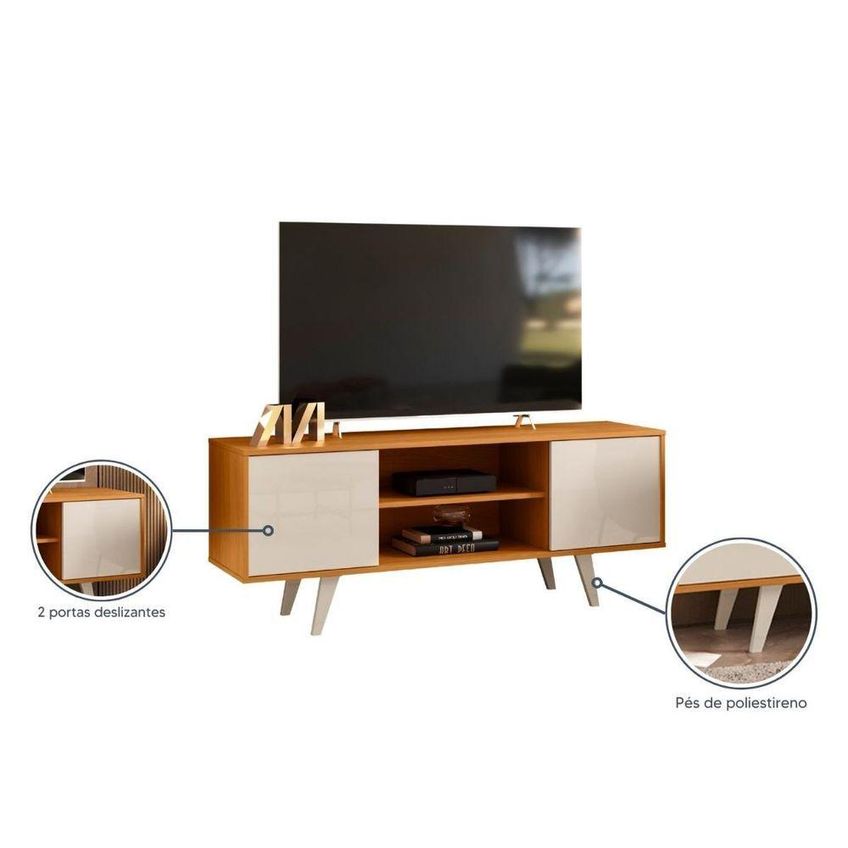 Rack Bancada Para TV 55 Polegadas 136cm MDP Moderno Cinamomo E Off White Madetec Móveis - imagem 5