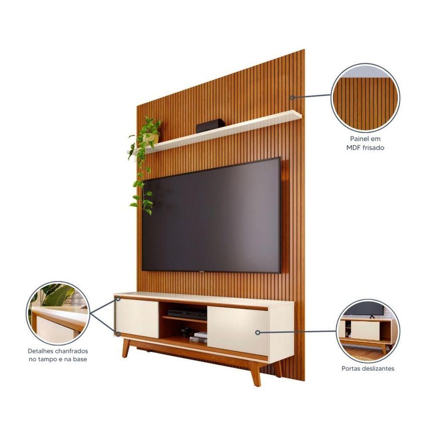 Rack Com Painel Para TV 65" 179cm MDP-MDF Cinamomo E Off White Madetec Móveis - imagem 5
