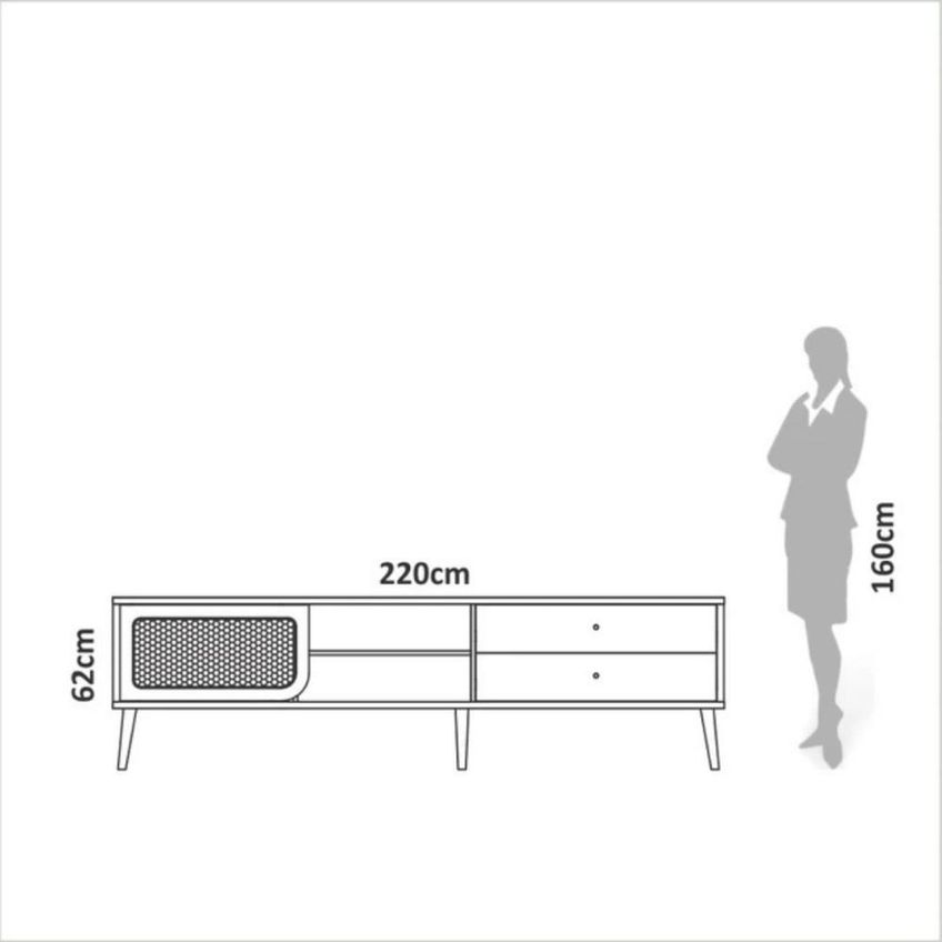 Rack Para TV Curve 60" 220cm MDF Com 2 Gavetas Carvalho Rosé Dalla Costa Móveis - imagem 3