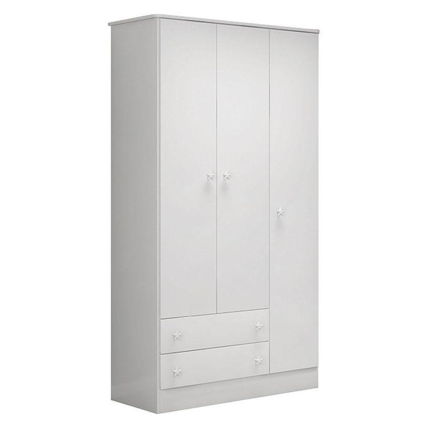 Guarda Roupa Infantil Doce Sonho 3 Portas De Bater 2 Gavetas Mdp Branco Brilho Com Cômoda Qmovi - imagem 4