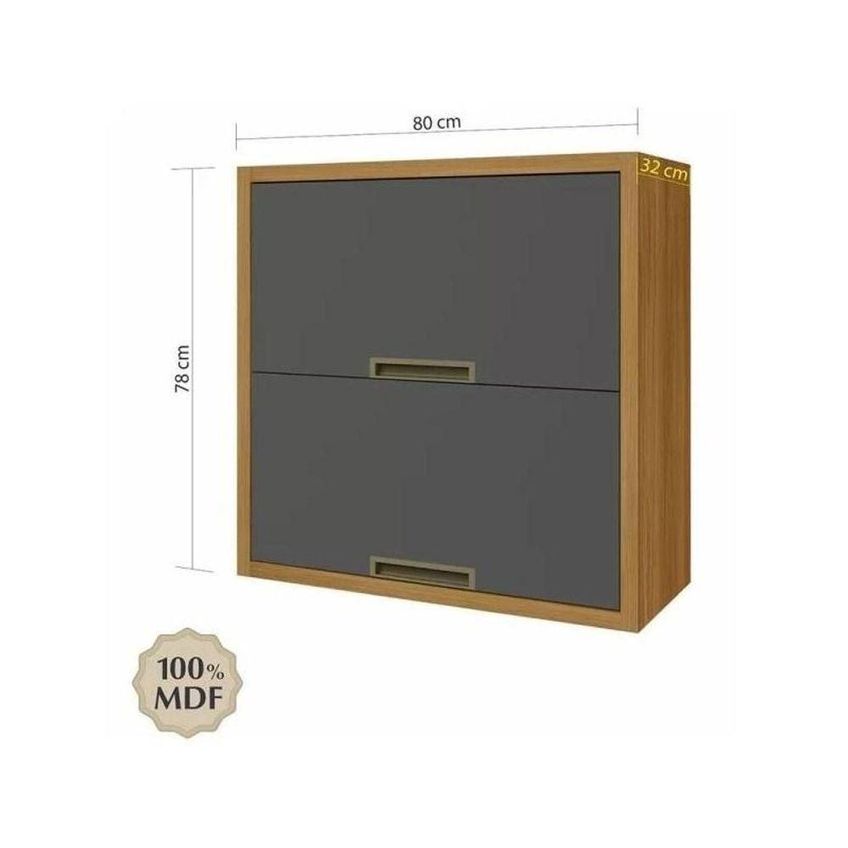 Armário Aéreo Imperatriz 80cm 2 Portas MDF Amadeirado Imperatriz Freijó - imagem 4