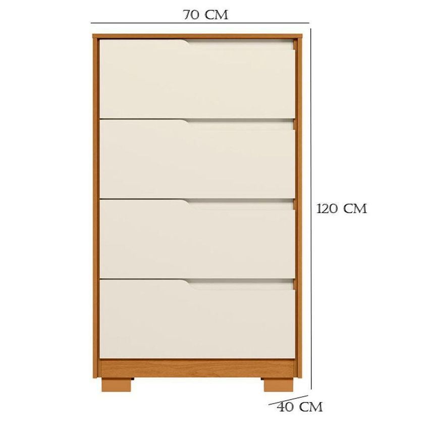 Guarda Roupa Solteiro Com Cômoda Doble 4 Portas De Bater Com Espelho 4 Gavetas Mdp Cinamomo Off - imagem 5