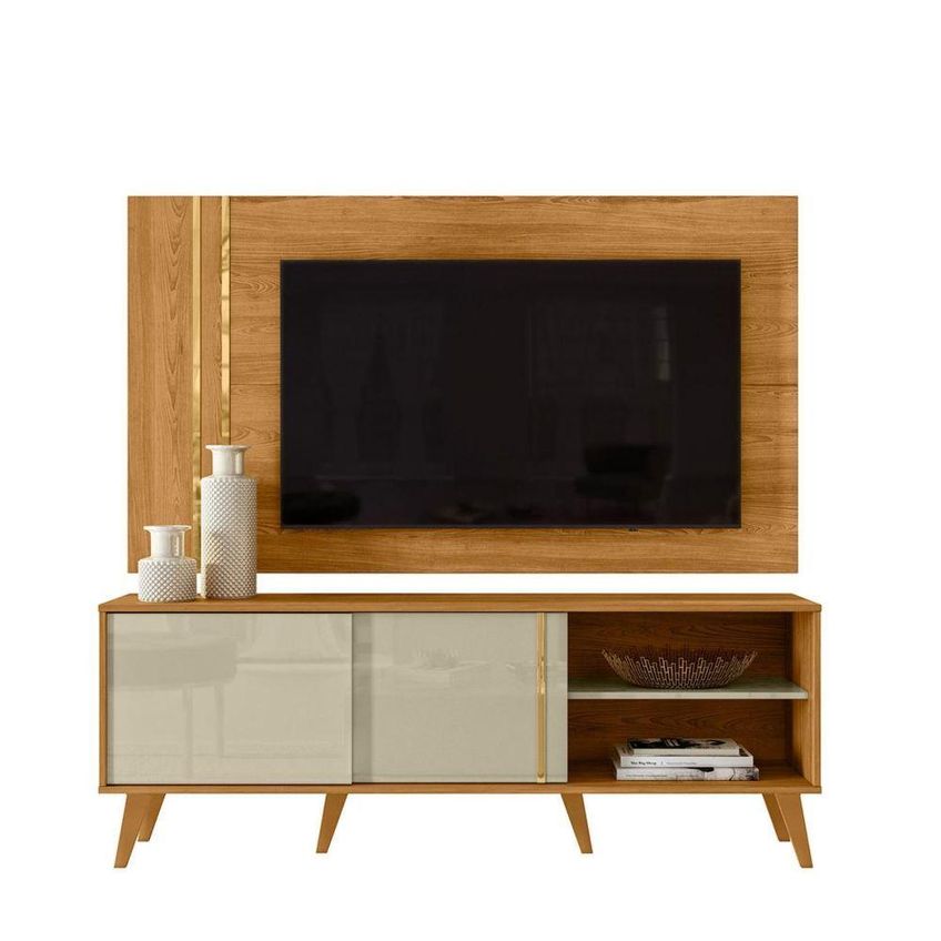 Rack Com Painel Para TV Até 60 Polegadas 160cm MDP 2 Portas Cumaru E Opala Madetec Móveis - imagem 5