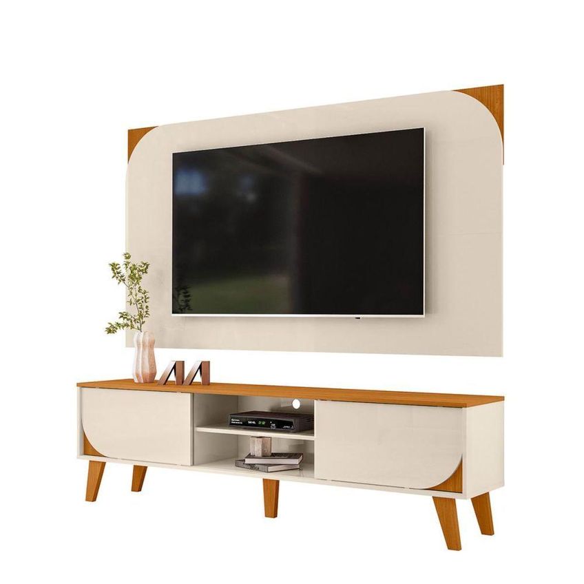 Rack Bancada Com Painel Para TV Até 65" 182cm MDP Off White Madetec Móveis - imagem 4