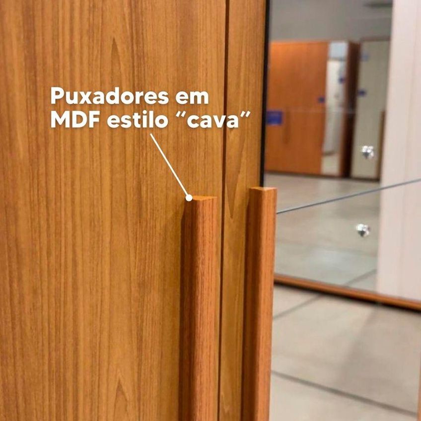 Guarda Roupa Casal Greco 4 Portas Com Espelhos 3 Gavetas Mdf-mdp Cumaru Madetec Móveis 188cm - imagem 3