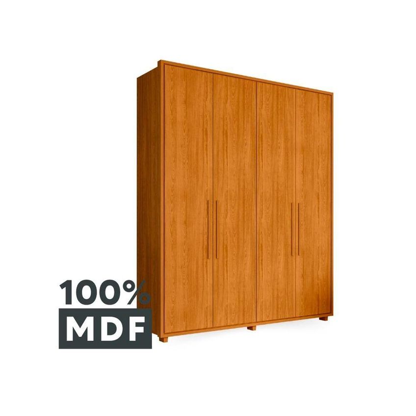 Guarda Roupa Casal Greco 4 Portas Com Espelhos 3 Gavetas Mdf-mdp Cumaru Madetec Móveis 188cm - imagem 4