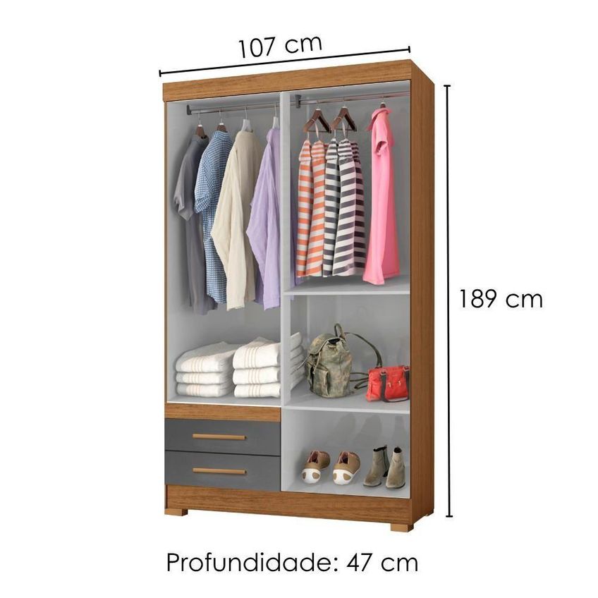 Guarda Roupa Solteiro New Recife 4 Portas 2 Gavetas MDP MDF Freijó Grafite Acetinado Poliman Móveis - imagem 3