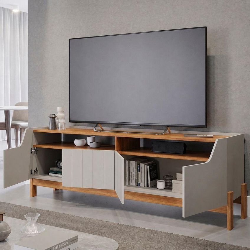 Rack Bancada Moema Para TV Até 70" 185cm MDF 4 Portas Off White Loja Doce Lar - imagem 3