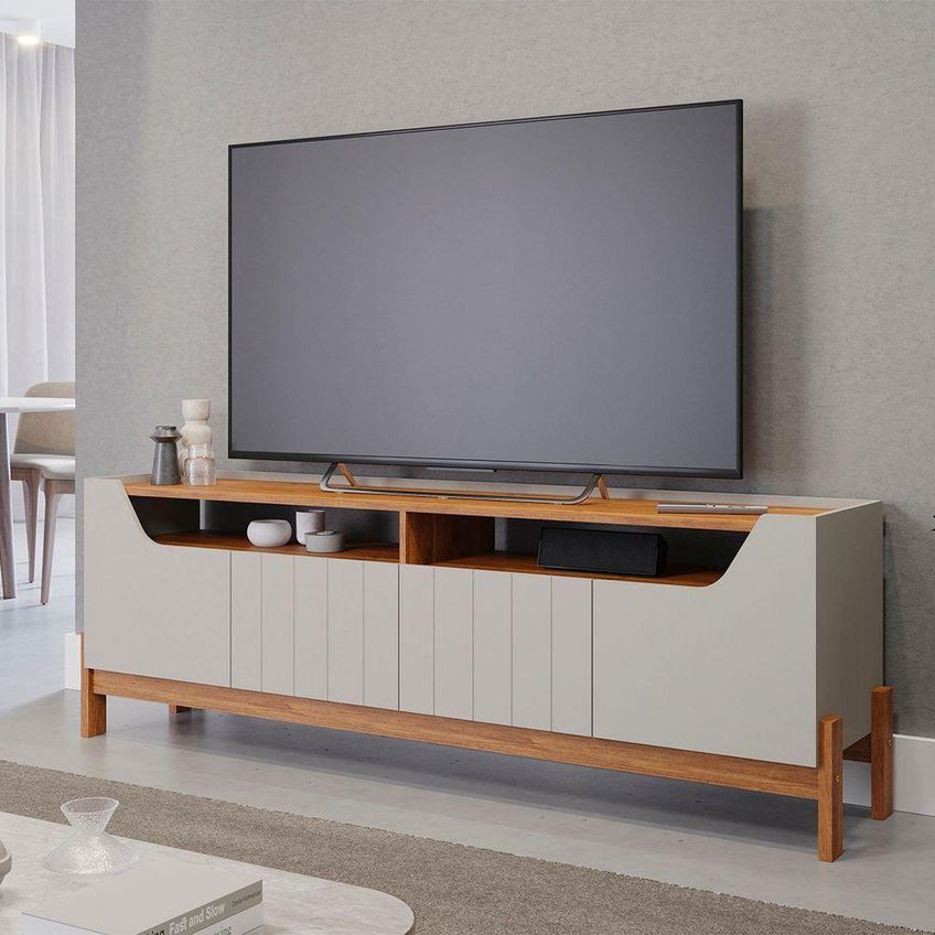 Rack Bancada Moema Para TV Até 70" 185cm MDF 4 Portas Off White Loja Doce Lar - imagem 4