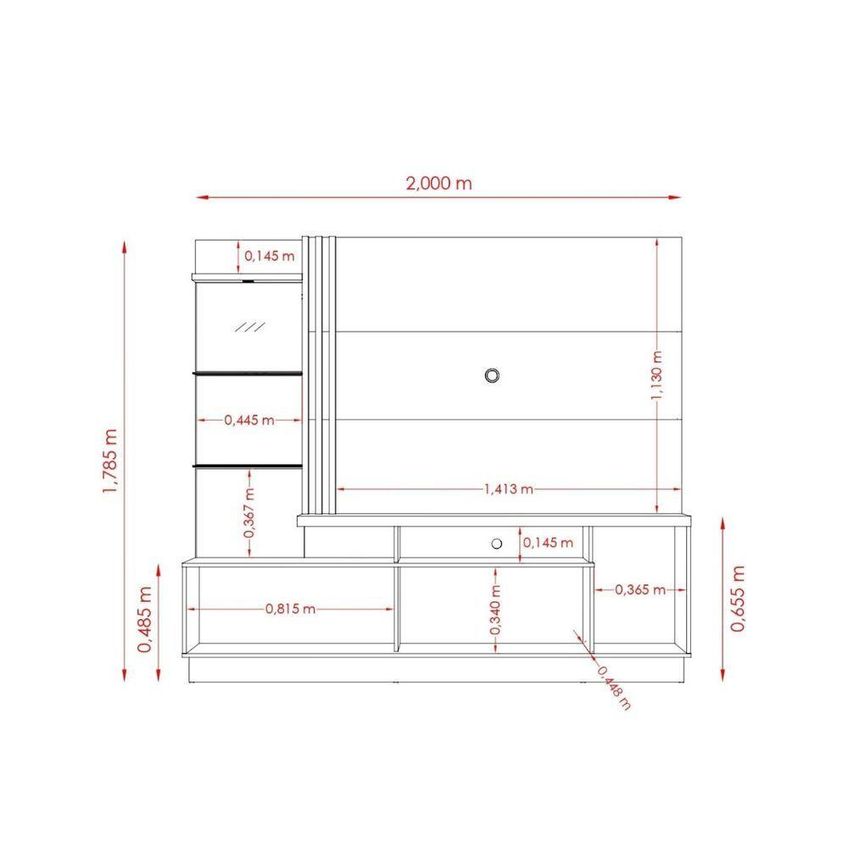 Home Theater Frizz Plus Para TV Até 60" 200cm MDP Com Espelho E LED Cinamomo E Off White - imagem 5