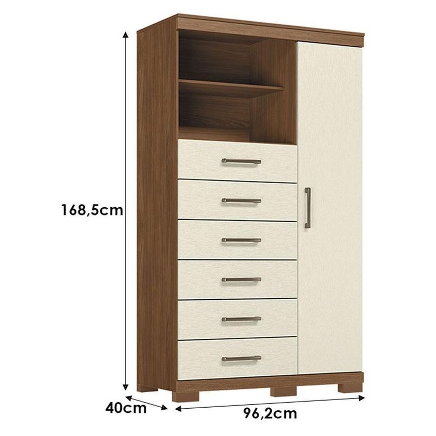 Guarda Roupa Casal 6 Portas Toledo E Cômoda 1 Porta 6 Gavetas Marabá Jatobá Areia Acetinado Santos - imagem 2