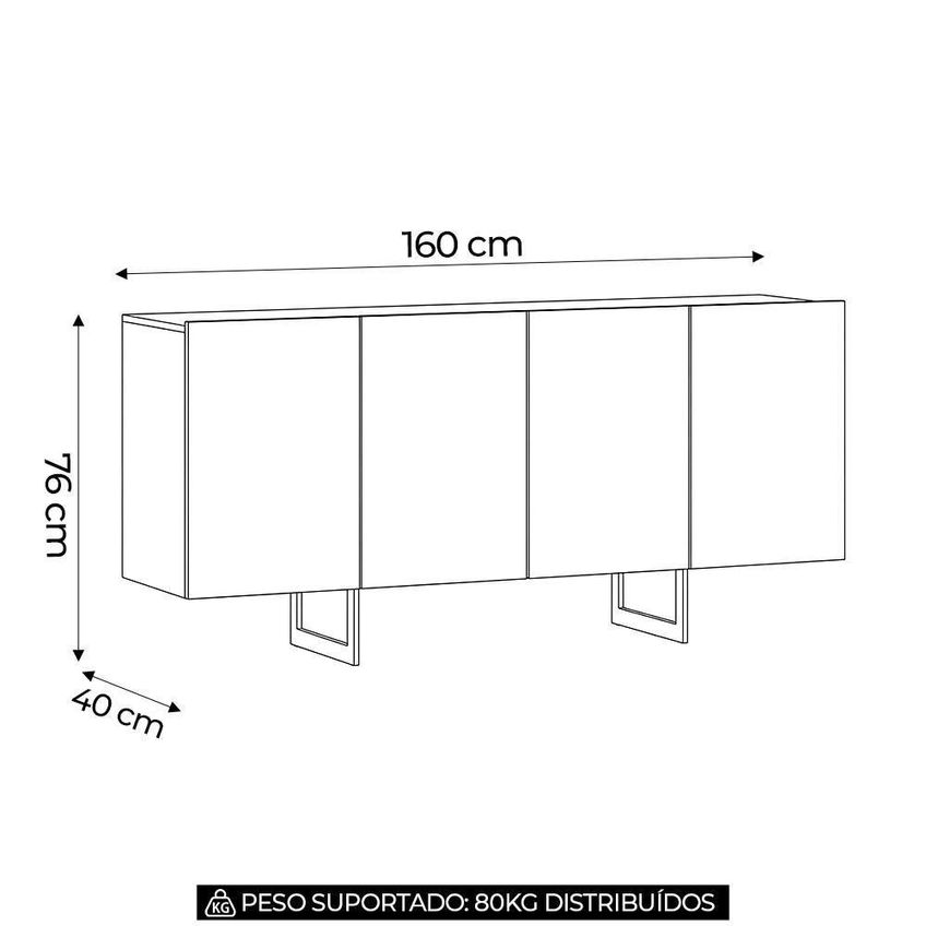 Buffet Aparador Melun N02 Contemporâneo 4 Portas MDF 160cm Preto MPOzenato - imagem 4