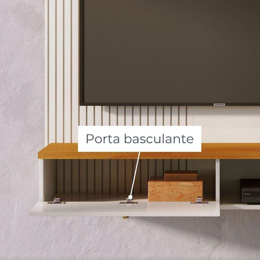 Painel Suspenso Íris Para Tv Até 55" 141cm Mdp E Mdf Cinamomo E Off White Madetec Móveis - imagem 3