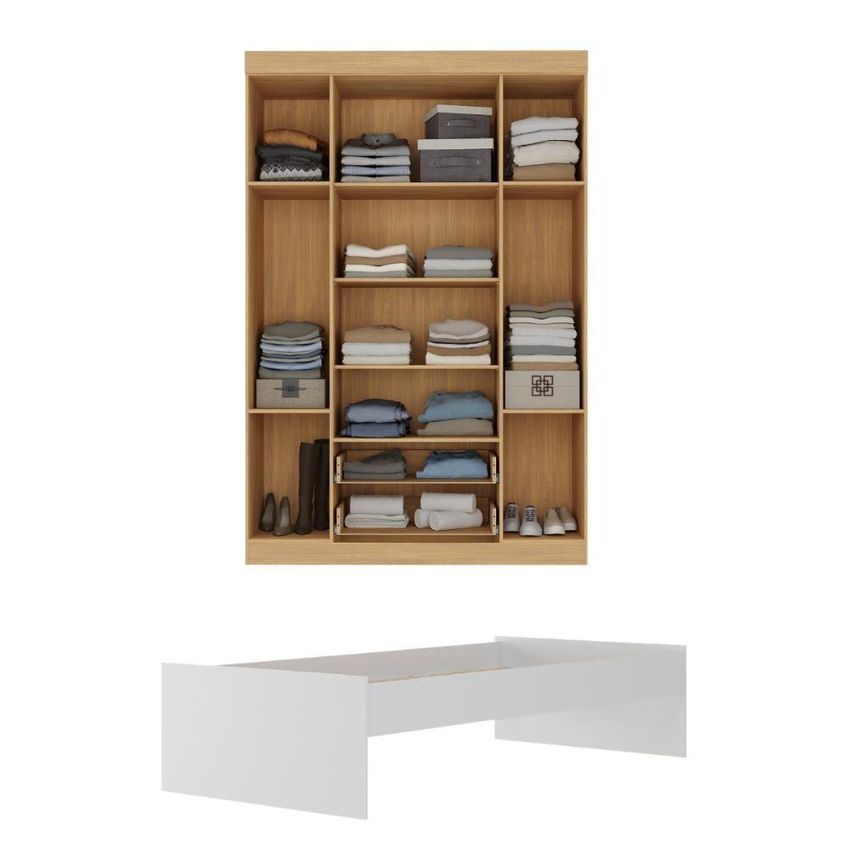 Conjunto De Quarto Com Cama Solteiro E Guarda Roupa Lira Mdp Amadeirado E Branco Multimóveis - imagem 3