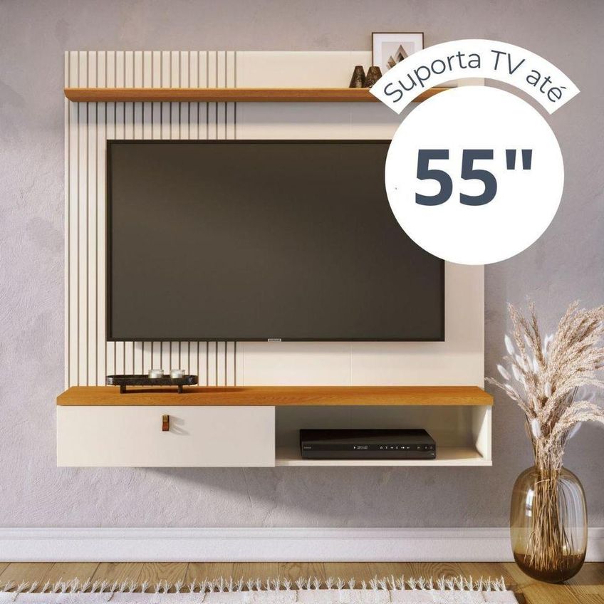 Painel Suspenso Íris Para Tv Até 55" 141cm Mdp E Mdf Cinamomo E Off White Madetec Móveis - imagem 4