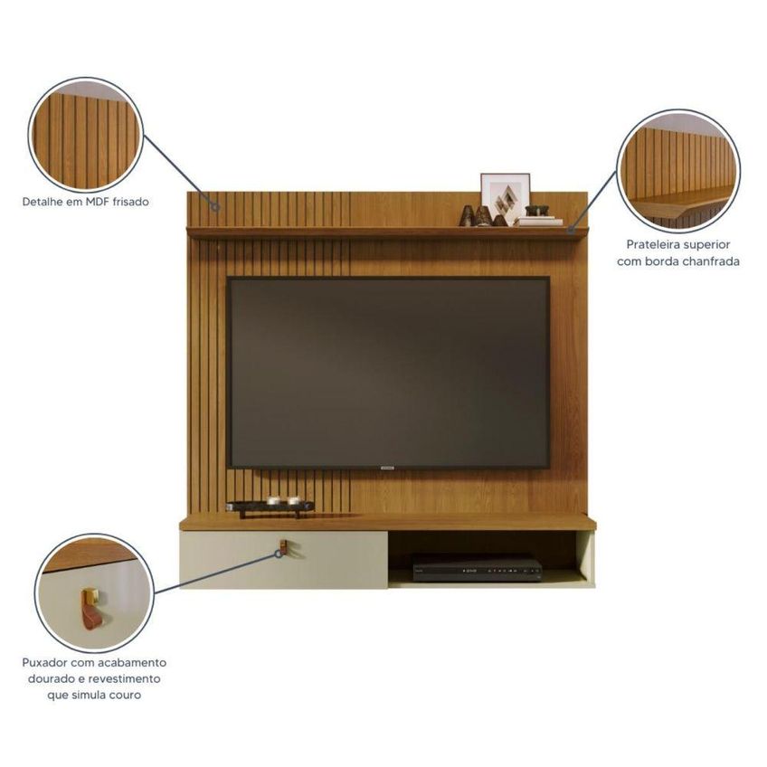 Painel Suspenso Íris Para TV Até 55" 141cm MDP-MDF Cumaru e Opala Madetec Móveis - imagem 3