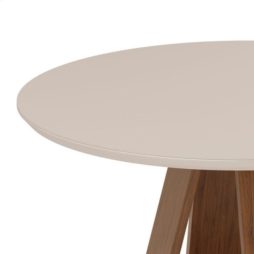 Conjunto De Jantar Kiara Redonda Com 4 Cadeiras Yasmin 4 Lugares Tampo Mdf Freijó Off White Linho - imagem 4