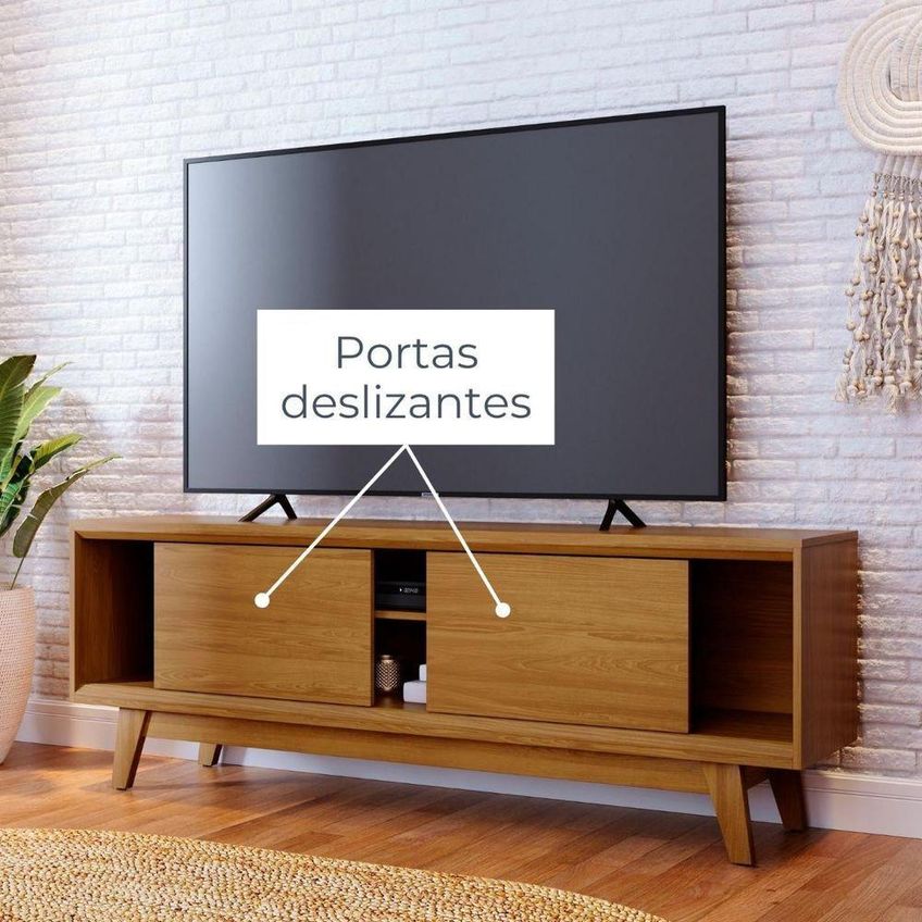 Bancada Para TV Atlas 70" 164cm MDP Portas Deslizantes Cumaru Madetec Móveis - imagem 5