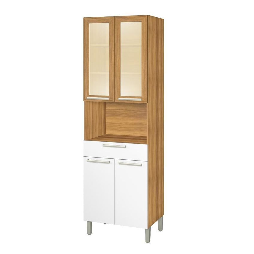 Paneleiro Para Forno Nesher Portas De Vidro Burguesa 2 Portas Mdf 70cm Freijó Branco - imagem 3