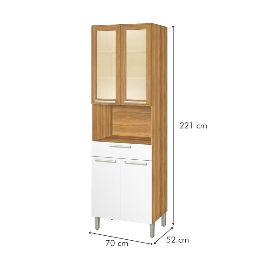 Paneleiro Para Forno Nesher Portas De Vidro Burguesa 2 Portas Mdf 70cm Freijó Branco - imagem 5