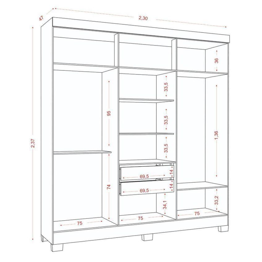 Guarda Roupa Casal 2030230 6 Portas Bater 2 Gavetas Mdp Cinamomo Areia Aramóveis 230cm - imagem 3