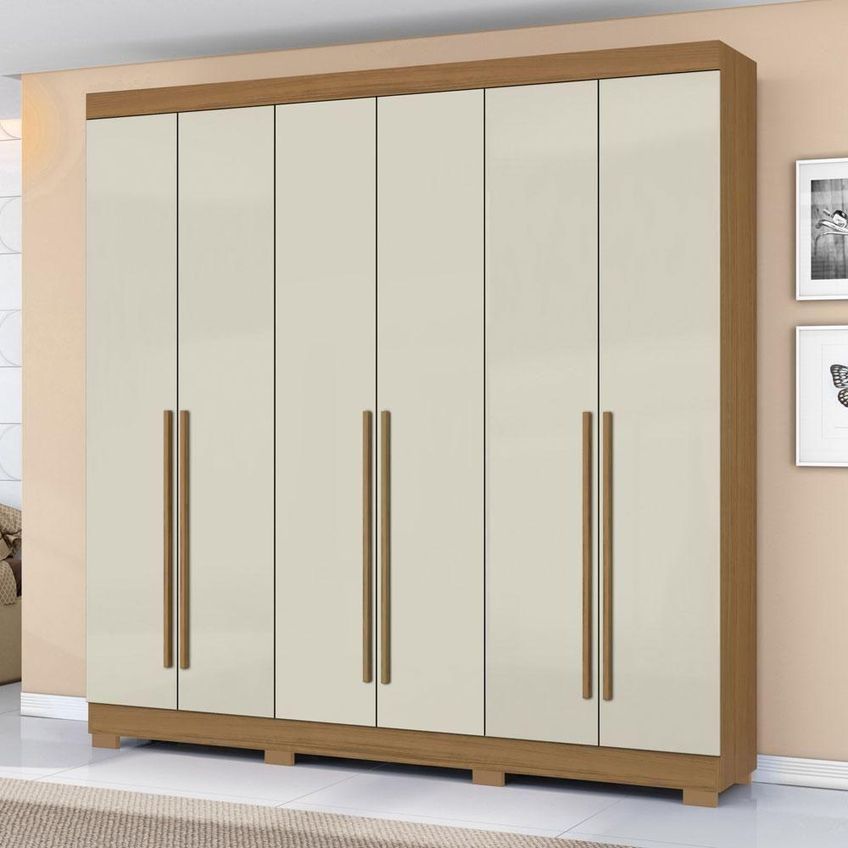 Guarda Roupa Casal 2030230 6 Portas Bater 2 Gavetas Mdp Cinamomo Areia Aramóveis 230cm - imagem 4