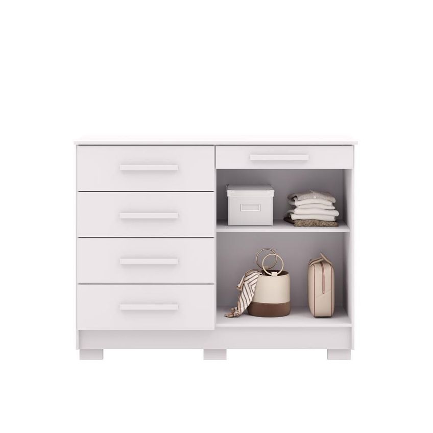 Cômoda Sapateira Sirius 5 Gavetas MDP Puxador em MDF Branco Vila Rica - imagem 3