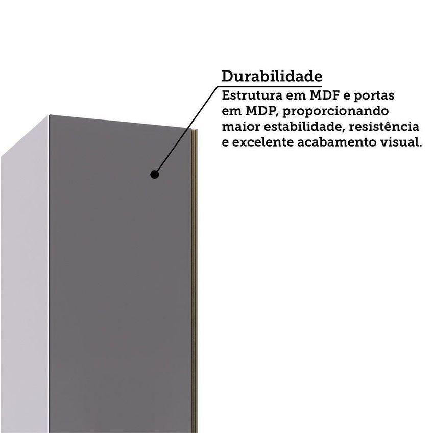 Guarda Roupa Modulado Essenza 1 Porta De Bater Sem Gavetas MDF Branco E Cinza Puro Luciane Móveis - imagem 3