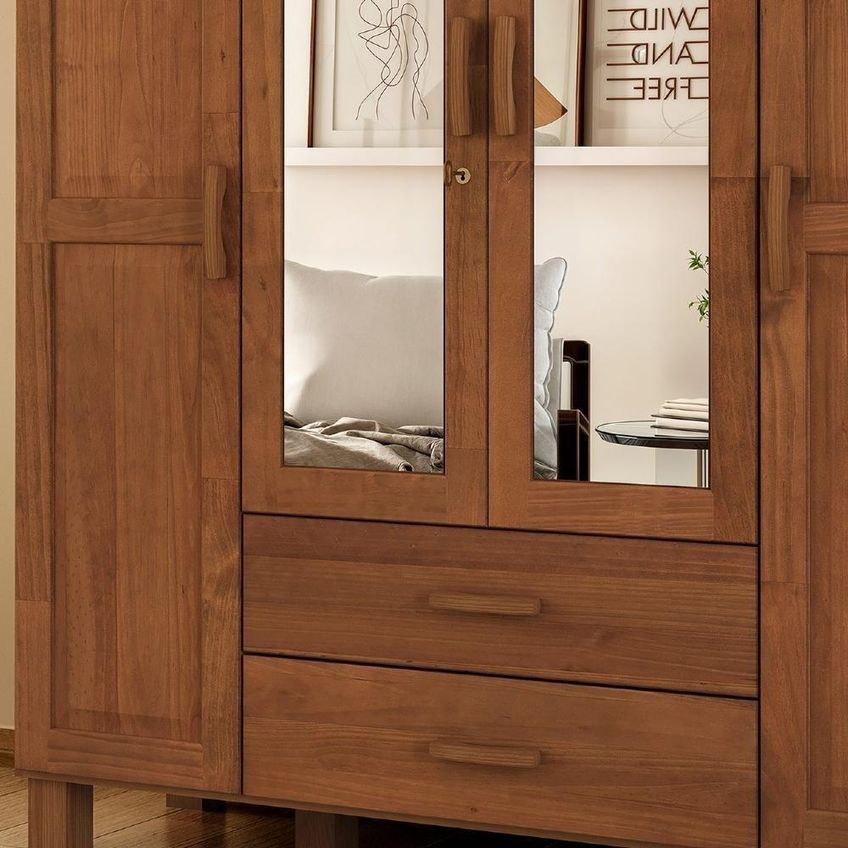 Guarda Roupa Casal Lone 8 Portas De Bater 2 Gavetas Madeira Maciça Castanho Mpozenato 158cm - imagem 3