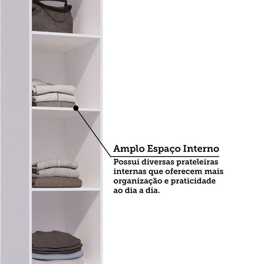 Guarda Roupa Modulado Essenza 1 Porta De Bater Sem Gavetas MDF Branco E Cinza Puro Luciane Móveis - imagem 5