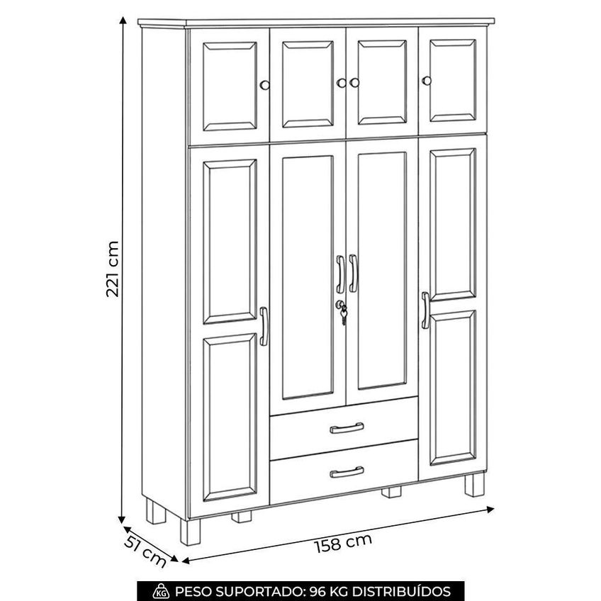 Guarda Roupa Casal Lone 8 Portas De Bater 2 Gavetas Madeira Maciça Castanho Mpozenato 158cm - imagem 5