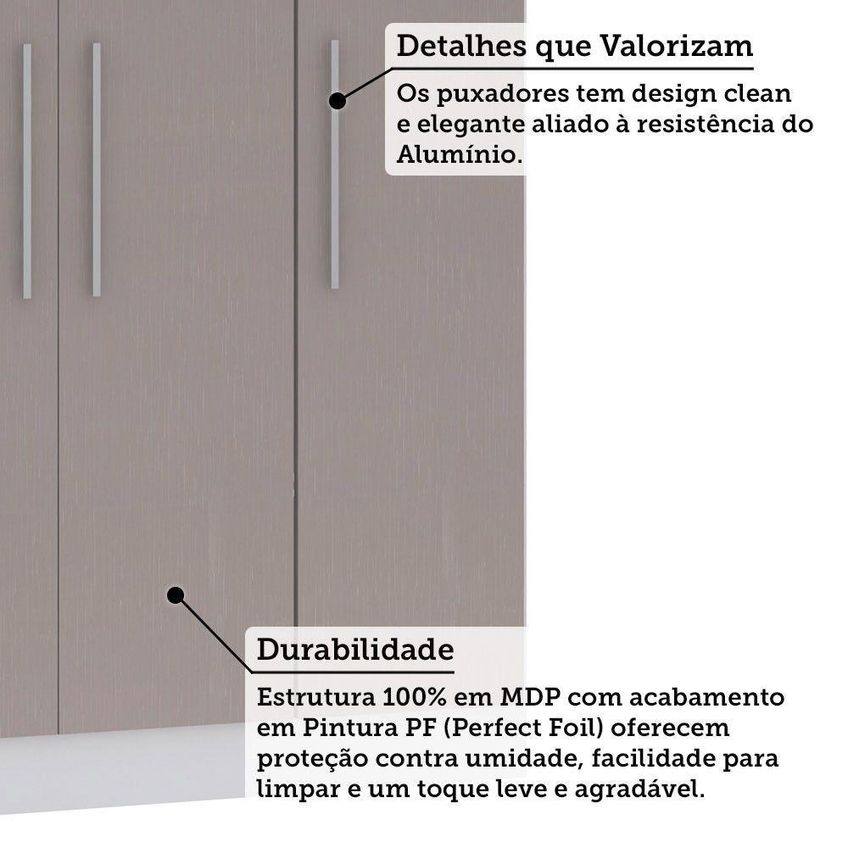 Guarda Roupa Modulado Alpes 3 Portas De Bater 2 Gavetas MDP Branco PF-Cinammon PF Luciane Móveis - imagem 2