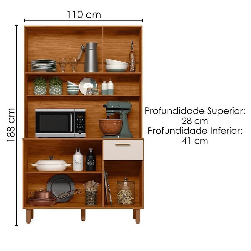 Kit Cozinha New Livia 6 Portas 1 Gaveta Mdp 110cm Freijo Ripado Poliman Móveis - imagem 4