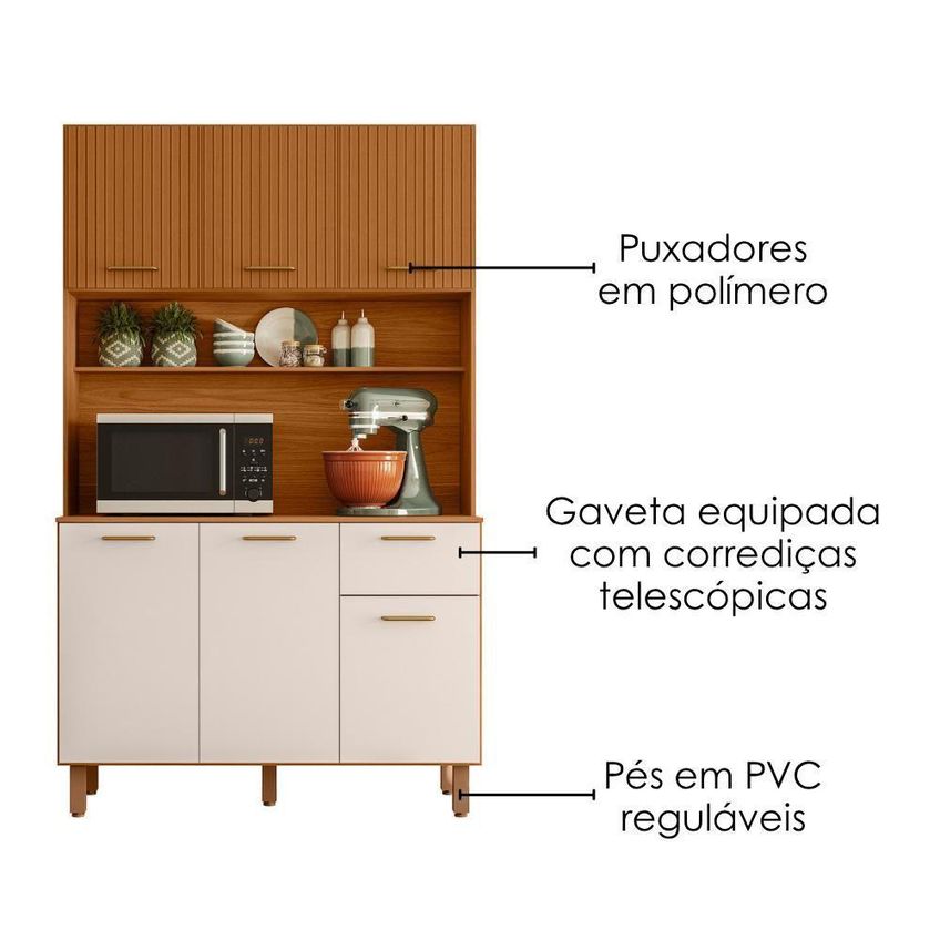 Kit Cozinha New Livia 6 Portas 1 Gaveta Mdp 110cm Freijo Ripado Poliman Móveis - imagem 5