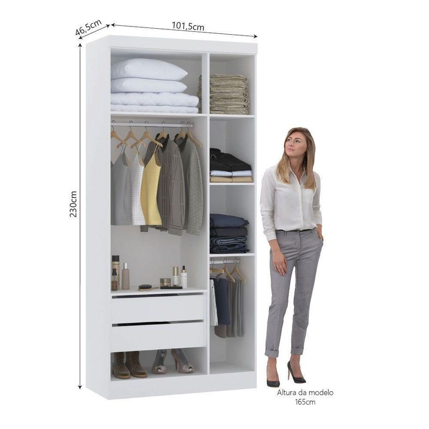 Guarda Roupa Modulado Alpes 3 Portas De Bater 2 Gavetas MDP Branco PF-Cinammon PF Luciane Móveis - imagem 5