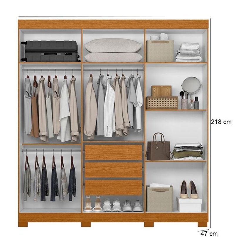 Guarda Roupa Casal Vinci 6 Portas De Bater Com Cômoda Doble 8 Gavetas Cinamomo Off White Albatroz - imagem 3