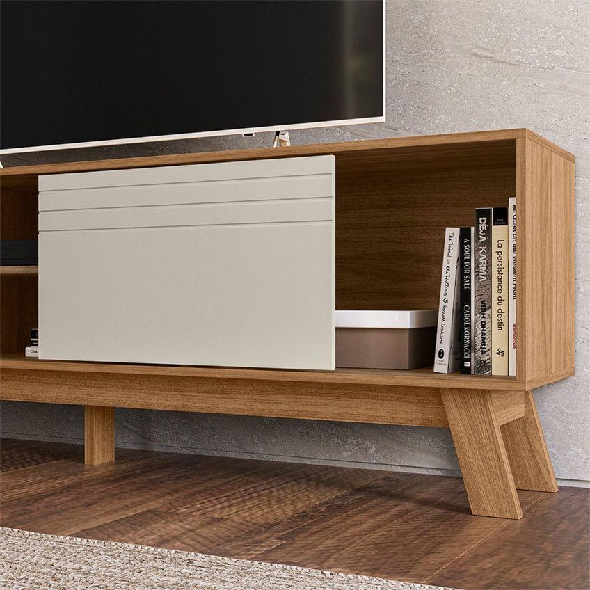 Rack Estante Dubai Para TV 70" 180cm MDF Laqueado Off White Nature Peternella Móveis - imagem 3