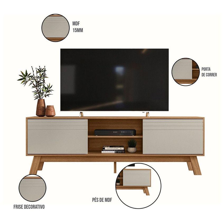 Rack Estante Dubai Para TV 70" 180cm MDF Laqueado Off White Nature Peternella Móveis - imagem 4