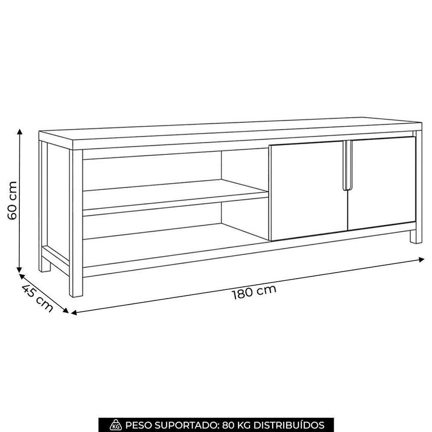 Rack TV 80 Pol 180cm Madeira Maciça Floris Com 2 Portas Marrom MPOZENATO - imagem 3