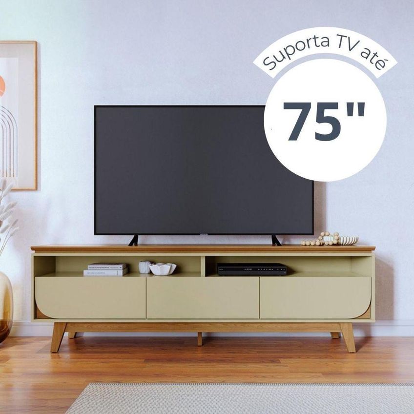 Bancada Para TV Selene 75" 200cm MDP Com 3 Gavetas Cumaru E Opala - imagem 5