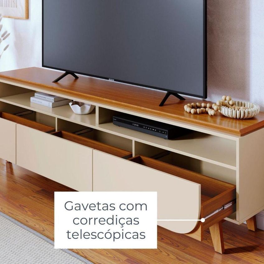 Composição Para TV Luna 75" 238cm MDF e MDP Cinamomo e Off White Madetec Móveis - imagem 3