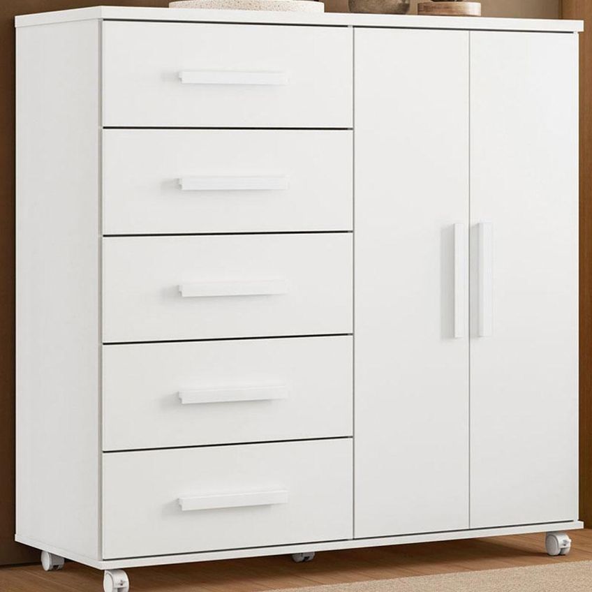 Guarda Roupa Solteiro Doble 4 Portas De Bater Com Espelho E Cômoda MDP Branco Albatroz Móveis 160cm - imagem 3