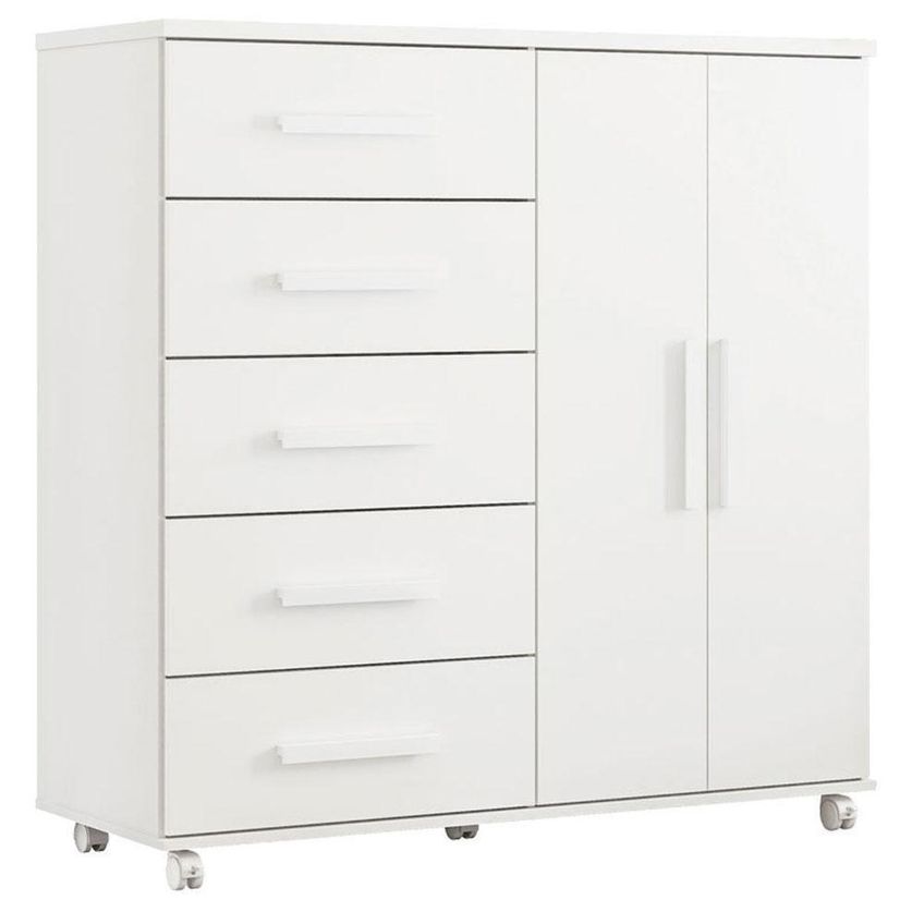 Guarda Roupa Solteiro Doble 4 Portas De Bater Com Espelho E Cômoda MDP Branco Albatroz Móveis 160cm - imagem 4