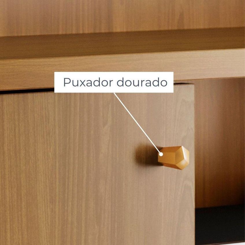 Home Theater Ares Para TV Até 65" 160cm MDP Porta Deslizante Cumaru E Opala Madetec Móveis - imagem 3