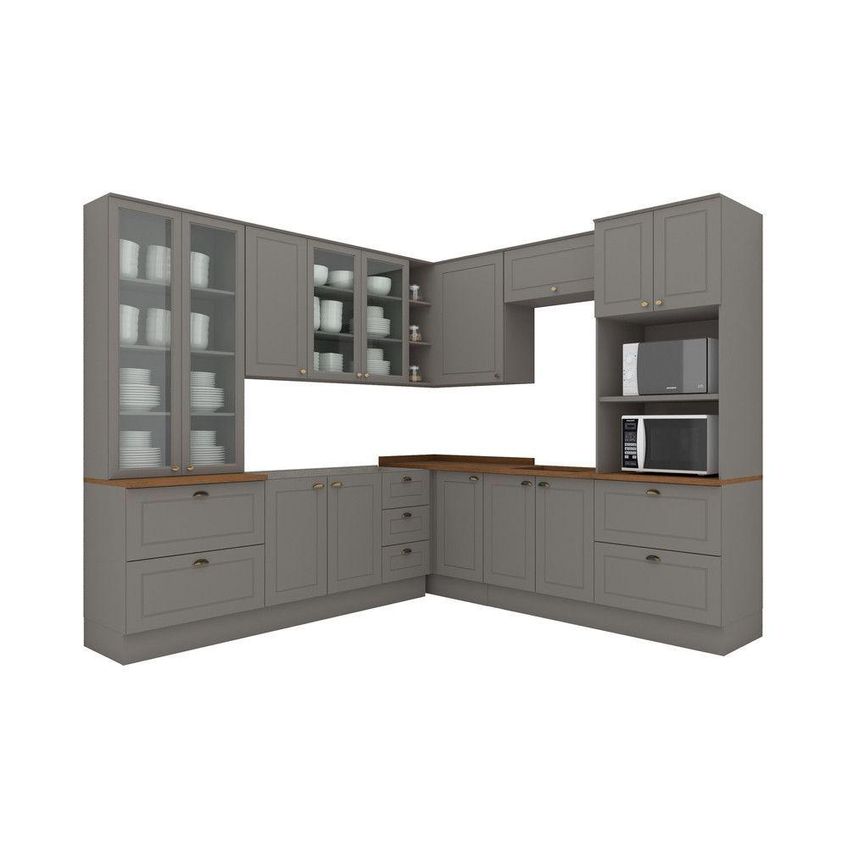 Cozinha Completa Amy 14 Portas 7 Gavetas MDF Cinza Com Natural Casa 812 - imagem 3