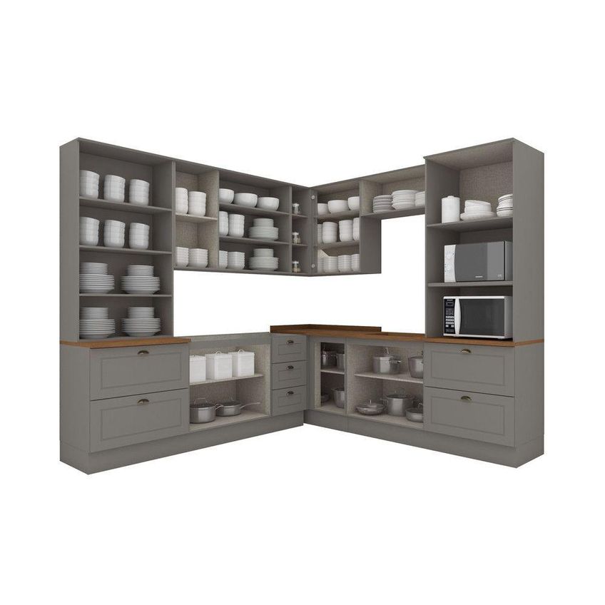 Cozinha Completa Amy 14 Portas 7 Gavetas MDF Cinza Com Natural Casa 812 - imagem 4