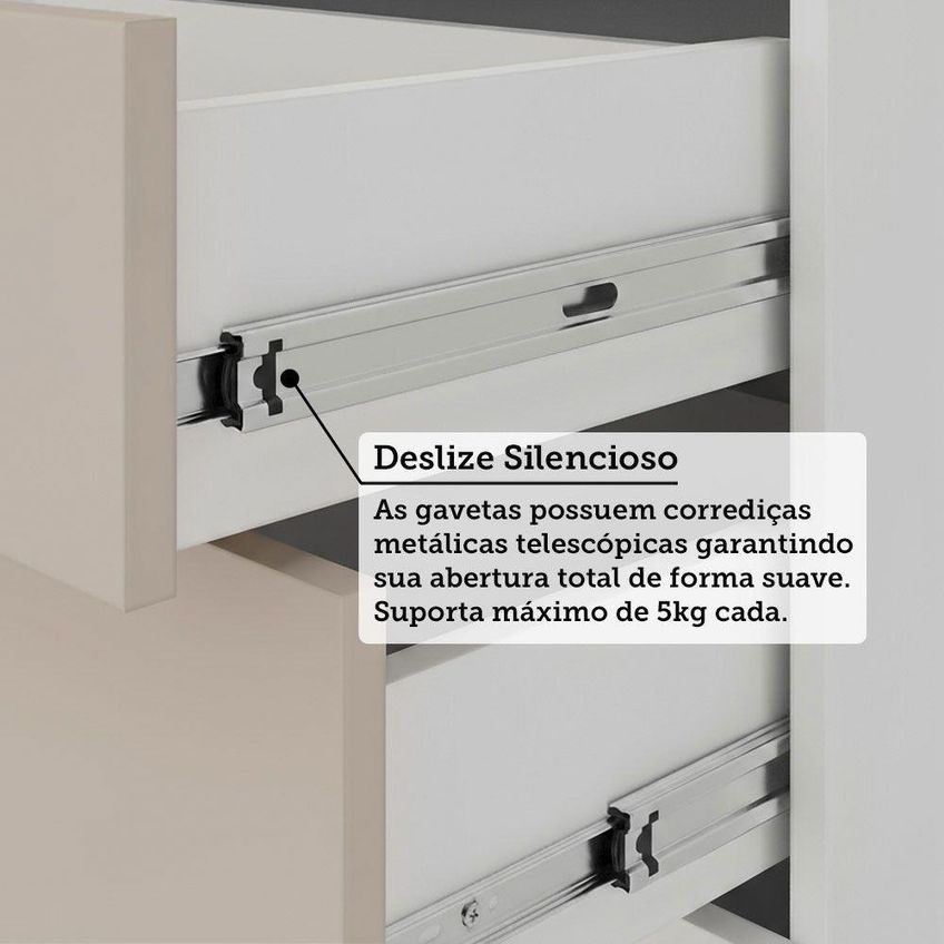 Guarda Roupa Modulado Alpes 2 Portas De Bater 4 Gavetas MDP Branco PF-Cinammon PF Luciane Móveis - imagem 3