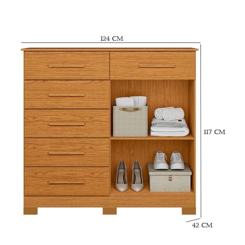 Guarda Roupa Casal Vinci 6 Portas De Bater 3 Gavetas Mdp Cinamomo Com Cômoda Xangai Albatroz Móveis - imagem 2