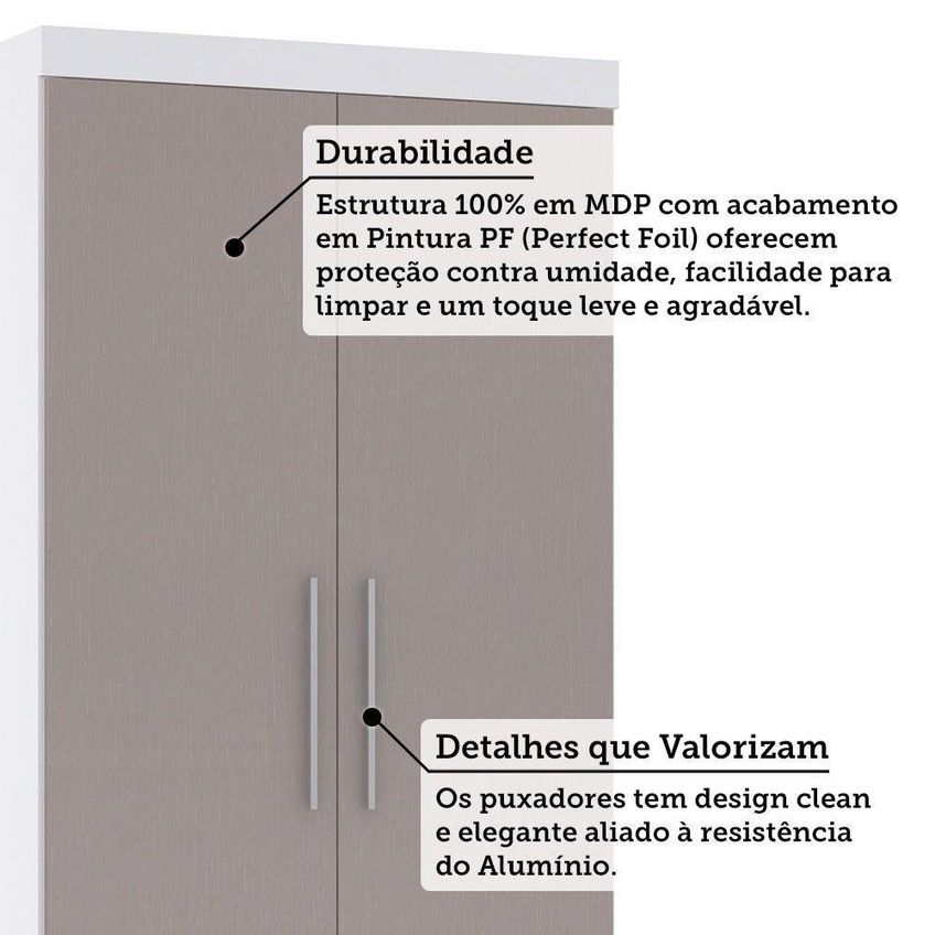 Guarda Roupa Modulado Alpes 2 Portas De Bater 4 Gavetas MDP Branco PF-Cinammon PF Luciane Móveis - imagem 5