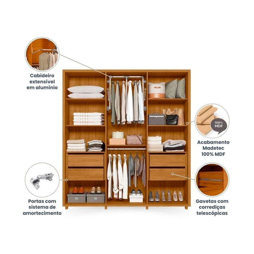 Guarda Roupa Casal Matisse 6 Portas De Giro 4 Gavetas MDF-MDP Cumaru Madetec Móveis - imagem 5